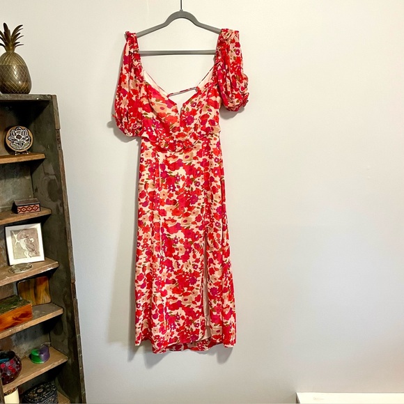 Red Puff Sleeve Sundress with Sweetheart Neckline - Picture 1 of 7